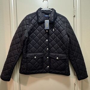 NWT Polo Ralph Lauren Black Quilted Jacket with White Logo